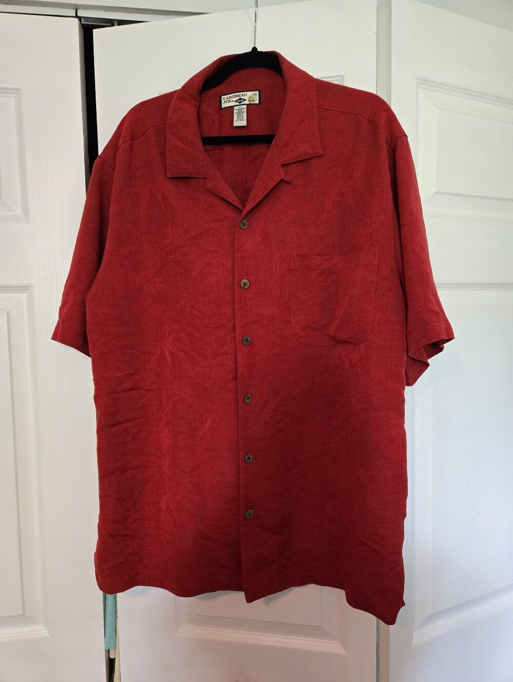 Caribbean Joe Red Short Sleeve Button-Up Shirt